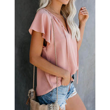 Load image into Gallery viewer, Women's Casual Boho V Neck Tops Drawstring T Shirt