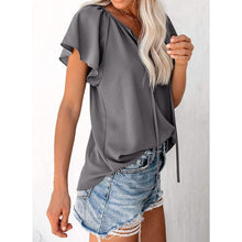 Load image into Gallery viewer, Women's Casual Boho V Neck Tops Drawstring T Shirt