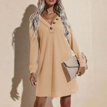 将图片加载到图库查看器,Women's Casual Dresses V-Neck Buttoned Hip Knitted Dresses
