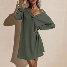 将图片加载到图库查看器,Women's Casual Dresses V-Neck Buttoned Hip Knitted Dresses