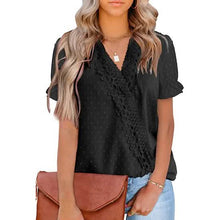 Load image into Gallery viewer, Women's Casual Lace Pom Pom V Neck Chiffon Short Sleeve Top