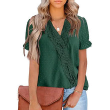 Load image into Gallery viewer, Women's Casual Lace Pom Pom V Neck Chiffon Short Sleeve Top