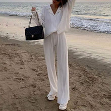 Load image into Gallery viewer, Women's Casual Long Sleeve Button Blouse Top Wide Leg Loose Streetwear Loungewear