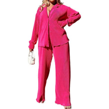 Load image into Gallery viewer, Women's Casual Long Sleeve Button Blouse Top Wide Leg Loose Streetwear Loungewear