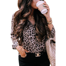 Load image into Gallery viewer, Womens Casual Tops V Neck Leopard Tunic Long Sleeve Button Down Shirts Top