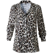 Load image into Gallery viewer, Womens Casual Tops V Neck Leopard Tunic Long Sleeve Button Down Shirts Top
