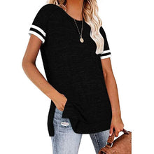 Load image into Gallery viewer, Womens Casual Tunic Tops Short Sleeve Crewneck Side Split Color Block T-Shirt