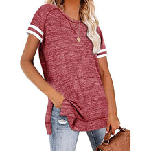 Load image into Gallery viewer, Womens Casual Tunic Tops Short Sleeve Crewneck Side Split Color Block T-Shirt