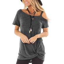 将图片加载到图库查看器,Women's Cold Shoulder Tops Summer Short Sleeve Casual Twist Knot Blouse T-Shirt