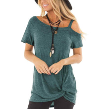 将图片加载到图库查看器,Women's Cold Shoulder Tops Summer Short Sleeve Casual Twist Knot Blouse T-Shirt
