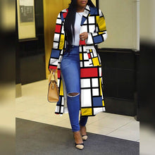 Load image into Gallery viewer, Women's Colored Geo Turn Down Collar Trench Coat