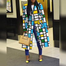 Load image into Gallery viewer, Women's Colored Geo Turn Down Collar Trench Coat