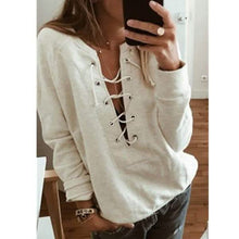 Load image into Gallery viewer, Women's Fashion Lace Up Deep V-neck Casual Long Sleeves