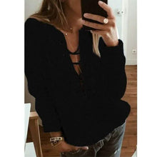 Load image into Gallery viewer, Women's Fashion Lace Up Deep V-neck Casual Long Sleeves