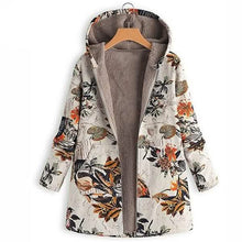 Load image into Gallery viewer, Women's Fashion Leaves Floral Print Fluffy Fur Hooded Long Sleeve Vintage Casual Coat