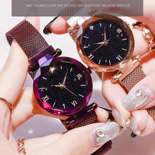 Load image into Gallery viewer, Womens Fashion Starry Sky Watches Magnet Buckle Mesh Belt Diamond Quartz Watch Women Dress Rose Gold Analog Watch Starry Sky Stainless Steel Quartz Ladies Magnetic Band Simple Fashion Gold Watches For Women