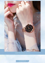 Load image into Gallery viewer, Womens Fashion Starry Sky Watches Magnet Buckle Mesh Belt Diamond Quartz Watch Women Dress Rose Gold Analog Watch Starry Sky Stainless Steel Quartz Ladies Magnetic Band Simple Fashion Gold Watches For Women
