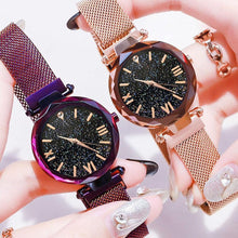Load image into Gallery viewer, Womens Fashion Starry Sky Watches Magnet Buckle Mesh Belt Diamond Quartz Watch Women Dress Rose Gold Analog Watch Starry Sky Stainless Steel Quartz Ladies Magnetic Band Simple Fashion Gold Watches For Women
