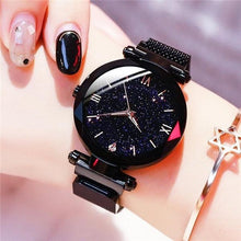 Load image into Gallery viewer, Womens Fashion Starry Sky Watches Magnet Buckle Mesh Belt Diamond Quartz Watch Women Dress Rose Gold Analog Watch Starry Sky Stainless Steel Quartz Ladies Magnetic Band Simple Fashion Gold Watches For Women