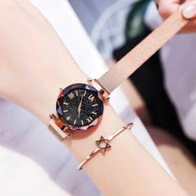 Load image into Gallery viewer, Womens Fashion Starry Sky Watches Magnet Buckle Mesh Belt Diamond Quartz Watch Women Dress Rose Gold Analog Watch Starry Sky Stainless Steel Quartz Ladies Magnetic Band Simple Fashion Gold Watches For Women