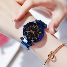 Load image into Gallery viewer, Womens Fashion Starry Sky Watches Magnet Buckle Mesh Belt Diamond Quartz Watch Women Dress Rose Gold Analog Watch Starry Sky Stainless Steel Quartz Ladies Magnetic Band Simple Fashion Gold Watches For Women