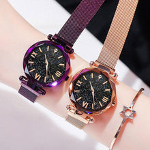 Load image into Gallery viewer, Womens Fashion Starry Sky Watches Magnet Buckle Mesh Belt Diamond Quartz Watch Women Dress Rose Gold Analog Watch Starry Sky Stainless Steel Quartz Ladies Magnetic Band Simple Fashion Gold Watches For Women