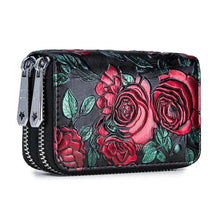 Load image into Gallery viewer, Women's Floral Faux Leather Double Zipper Card Holder and Coin Purse