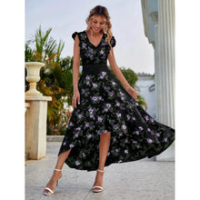 Load image into Gallery viewer, Women's Full Body Floral Print High Low Hem A-Line Dress