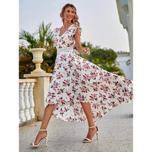 Load image into Gallery viewer, Women's Full Body Floral Print High Low Hem A-Line Dress