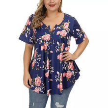 Load image into Gallery viewer, Women's Henley Shirts Floral Tunic Tops Short Sleeve Blouses