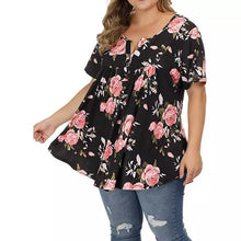 Load image into Gallery viewer, Women's Henley Shirts Floral Tunic Tops Short Sleeve Blouses