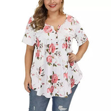 Load image into Gallery viewer, Women's Henley Shirts Floral Tunic Tops Short Sleeve Blouses