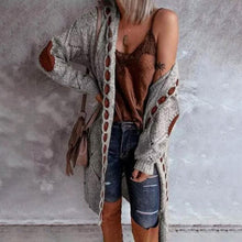 Load image into Gallery viewer, Women's Knitted Color Block Hooded Cardigan Sweater