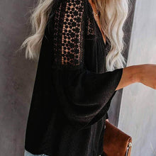 Load image into Gallery viewer, Women's Lace Crochet V Neck 3/4 Sleeve Button Down Blouses Casual Shirts Tops