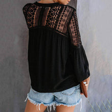 Load image into Gallery viewer, Women's Lace Crochet V Neck 3/4 Sleeve Button Down Blouses Casual Shirts Tops