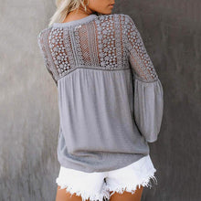 Load image into Gallery viewer, Women's Lace Crochet V Neck 3/4 Sleeve Button Down Blouses Casual Shirts Tops