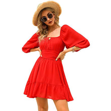 Load image into Gallery viewer, Women's Lantern Sleeve Tie Back Mini Dress