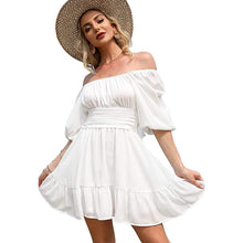 Load image into Gallery viewer, Women's Lantern Sleeve Tie Back Mini Dress