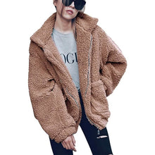 Load image into Gallery viewer, Women's Lapel Zip Up Faux Shearling Shaggy Coat Jacket