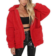 Load image into Gallery viewer, Women's Lapel Zip Up Faux Shearling Shaggy Coat Jacket