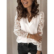 将图片加载到图库查看器,Women's Long Sleeve Lace Patchwork V Neck Top