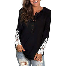 Load image into Gallery viewer, Women's Long Sleeve Solid Color Round Neck Lace Buttons Tunic Tops