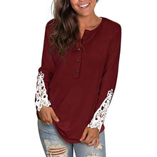 Load image into Gallery viewer, Women's Long Sleeve Solid Color Round Neck Lace Buttons Tunic Tops