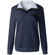 Load image into Gallery viewer, Women's Long Sleeve V Neck Button Quilted Patchwork Pullover Sweatshirt Tops