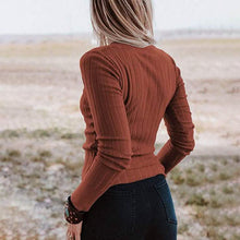 Load image into Gallery viewer, Women's Long Sleeve V Neck Ribbed Button Knit Sweater