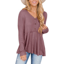 Load image into Gallery viewer, Women's Long Sleeve V Neck Ruffle Babydoll Tunic Tops