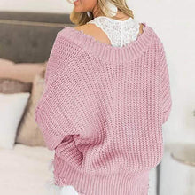 Load image into Gallery viewer, Women's Loose Knitted Sweater Long Sleeve V-Neck Ripped Pullover Sweaters Crop Top Knit Jumper