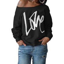 Load image into Gallery viewer, Womens Love Letter Printed Off Shoulder Pullover Sweatshirt Slouchy Tops Shirts