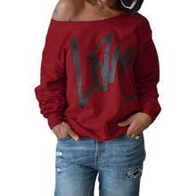Load image into Gallery viewer, Womens Love Letter Printed Off Shoulder Pullover Sweatshirt Slouchy Tops Shirts