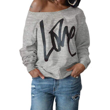 Load image into Gallery viewer, Womens Love Letter Printed Off Shoulder Pullover Sweatshirt Slouchy Tops Shirts